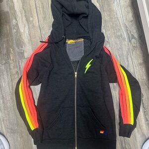 Aviator nation black hoodie with stripes